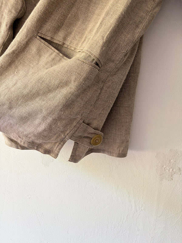 Natural Linen Collarless Jacket