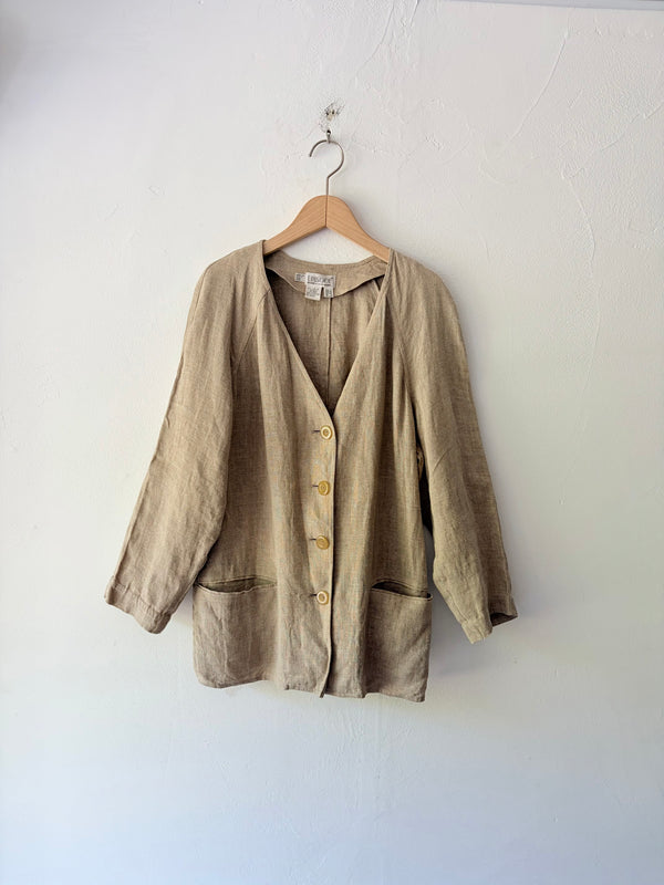 Natural Linen Collarless Jacket