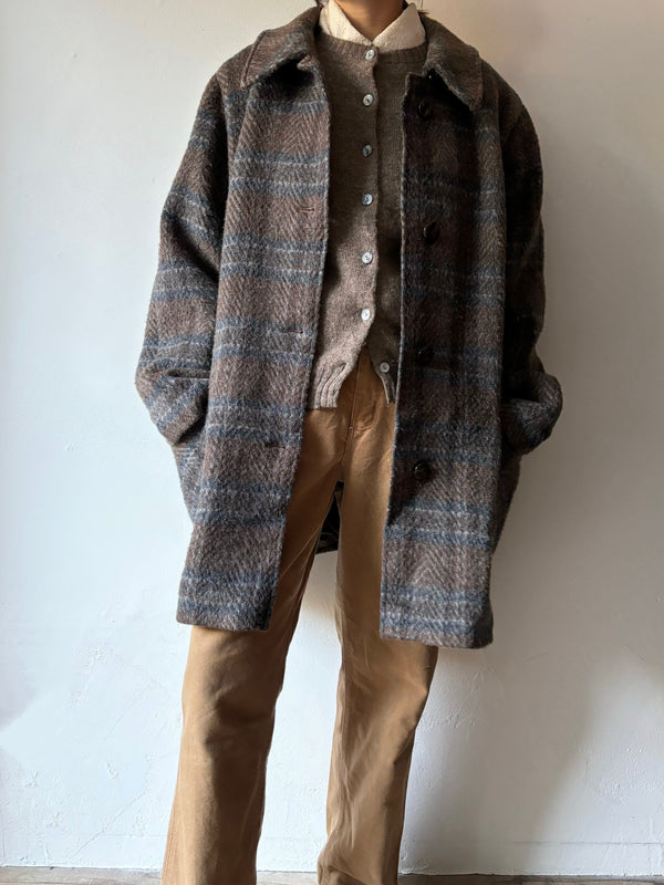 LAMA WOOL Checked Coat.made in U.K.