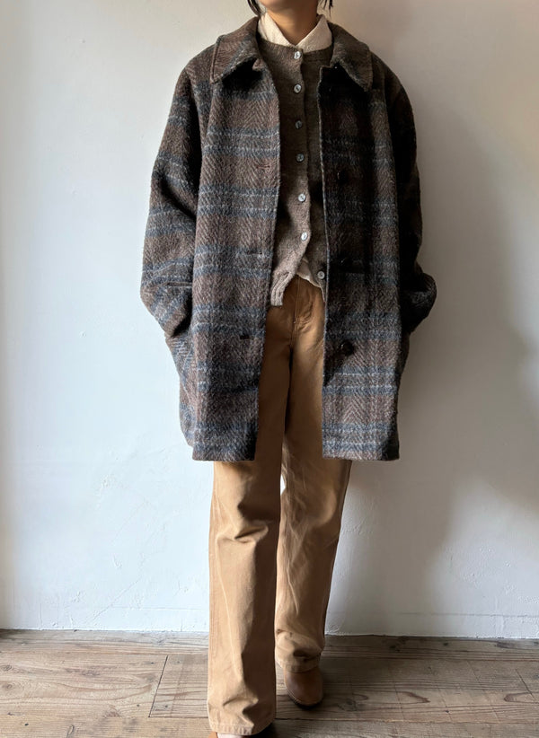 LAMA WOOL Checked Coat.made in U.K.