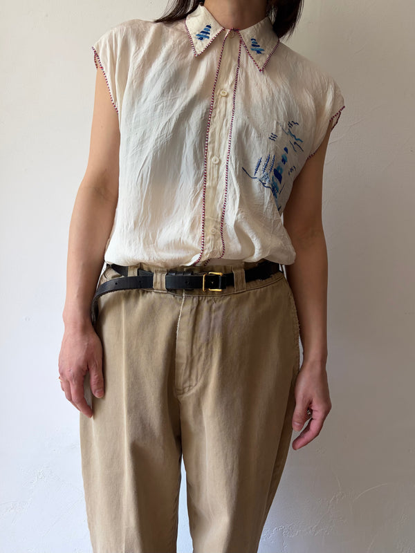 Vintage Needlework Silk Blouse