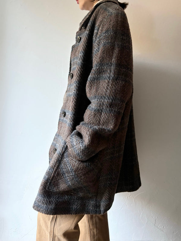 LAMA WOOL Checked Coat.made in U.K.