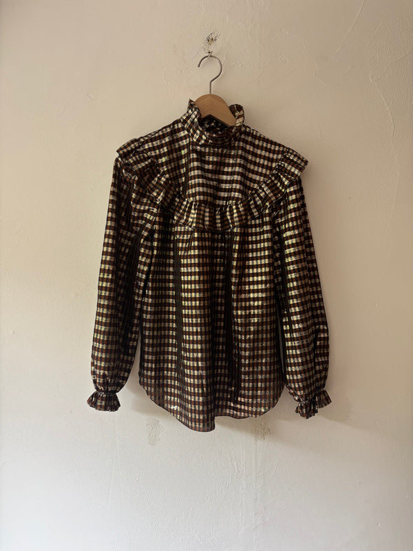 Metaric Brown Checked Blouse.