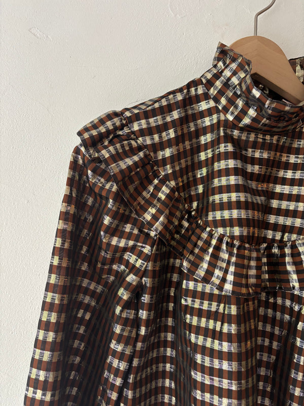 Metaric Brown Checked Blouse.