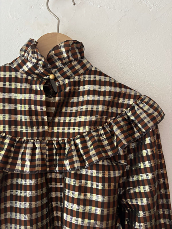 Metaric Brown Checked Blouse.