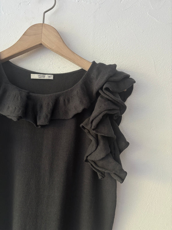 PRADA Grey Ruffled Sleeves Knit.